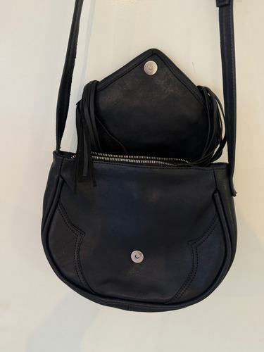 Cartera Katakali Cuero Auténtico Negro Lisa Plateado Negro (Usado)