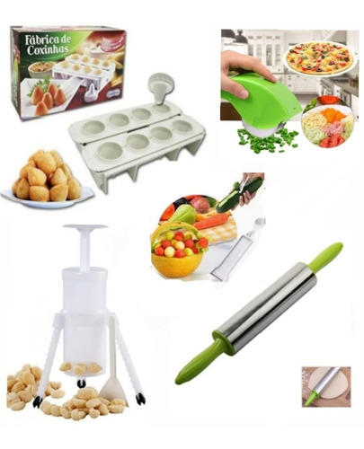 Kit Massas Nhoqueira Rolo Inox Forma Coxinha Cortador Massa