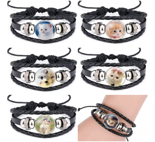 Pulsera Gatito Cuero  Ajustable Incluye Caja!!!