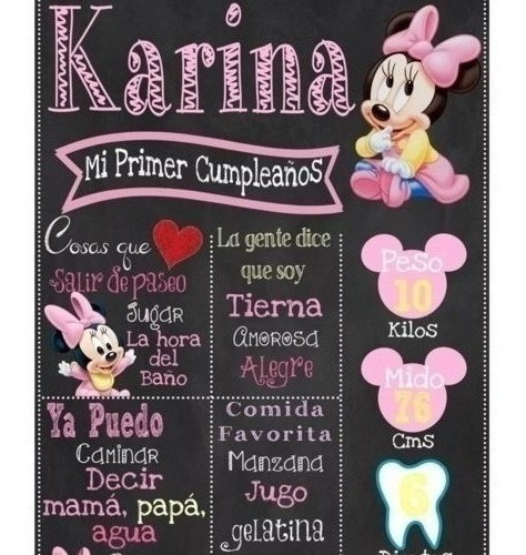 Kit Imprimible Pizarra Minnie Bebe Textos Editables- S