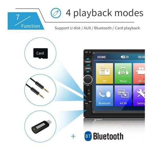 Imagen 7 de 10 de Auto Estéreo 7018b 2 Din Pantalla Táctil Mp5 Hd 1080p