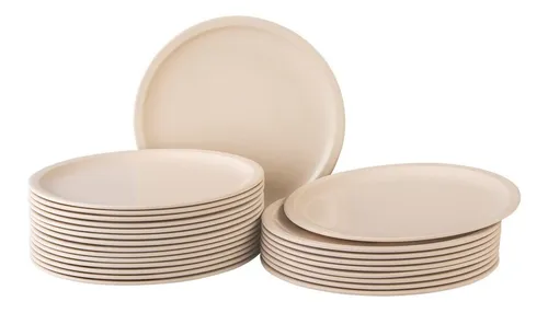 Plato Gourmet Ceramica Santa Anita 26 Cm Blanco/gris 12 Pzs. Color Blanco