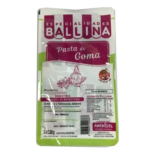 Pasta De Goma Ballina Blanca 500 Grs