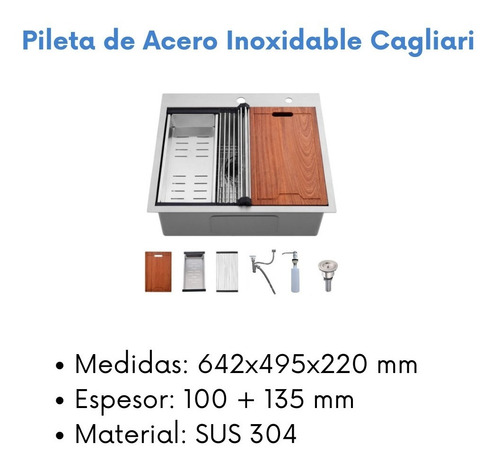 Imagen 3 de 10 de Pileta De A.inox 64x49x22 + Accesorios - Cagliari