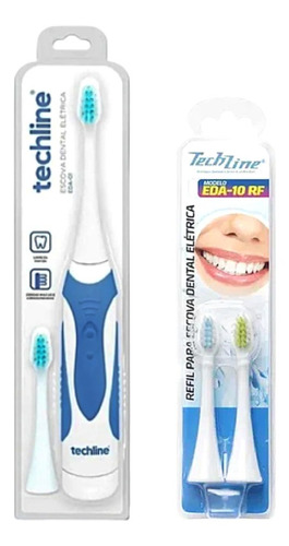 Escova Dental Eletrica A Pilha Com 3 Refil Extra - Techline