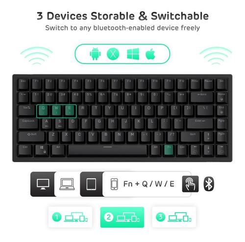 Imagen 5 de 8 de Teclado Inalambrico Gamer Rgb Royal Kludge Rk84 Tkl Blue S