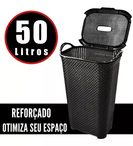 Cesto Para Roupa Suja Limpa Organizador Multiuso Preto 50lt