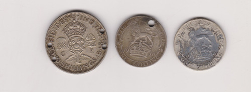 Lote 3 Moneda Inglaterra 1910+16+45 Plata 