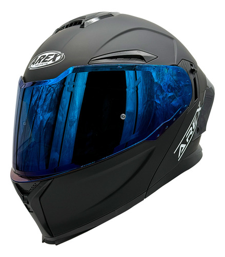 Casco Para Moto Rebatible Negro Mate Mica Azul Talla M