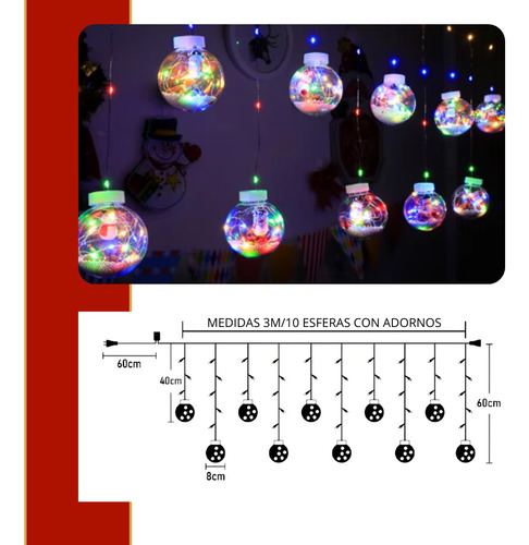 Luces Cascadas Navideñas Esferas 3m Decoración Navidad