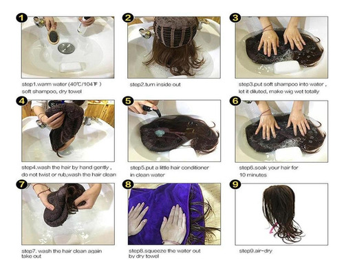 Mujer Corta Elegante Cabello Humano Recto Ondulado Peluca Pi