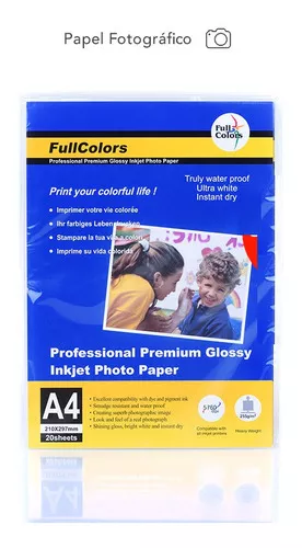 Papel fotográfico brillante glossy 270 GR Premium inkjet, 10x15, 20hojas  por carpeta