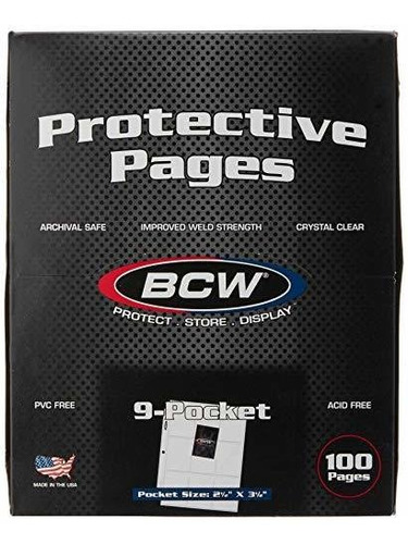 Protector Cartas Bcw 100 Hojas De Plástico De 9 Bolsillos