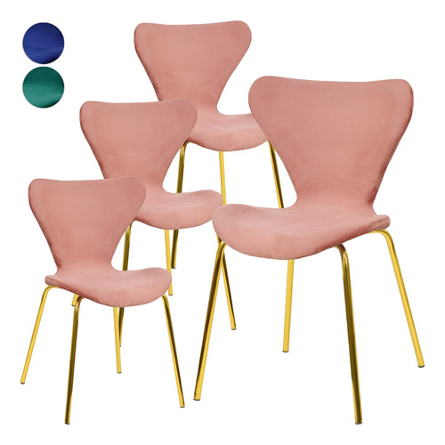 Juego Set 4 Sillas Comedor Tapizada Minimalista Terciopelo Color De La Estructura De La Silla Dorado Color Del Asiento Rosa