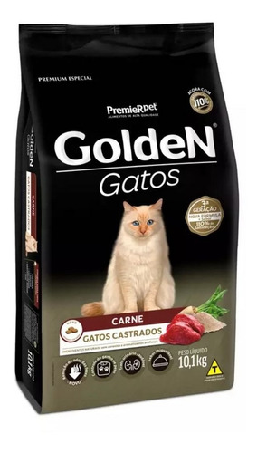 Ração Para Gatos Adultos Castrados Carne 10,1kg Golden