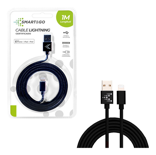 Cable Para iPhone Certificado Smart&go 1m Negro