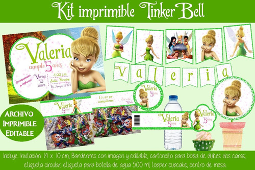 Archivo Kit Imprimible Editable Fiesta Tinkerbell