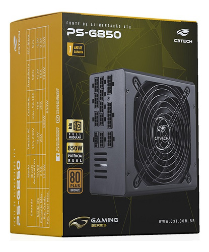 Fonte Atx 850w Full Modular Ps-g850 Bronze C3 Tech Gaming