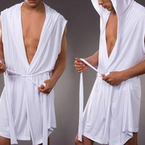 Albornoz De Seda De Leche Para Hombre Robe, Con Capucha, Pij