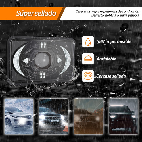 4x6'' Faros Lupas Led H4 Rectangular 1000% Más Brillante Par-c263