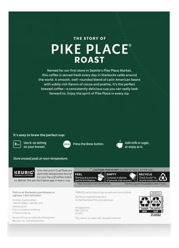 Cafe Starbucks Pike Place Tostado Medio, Keurig 22 Pods