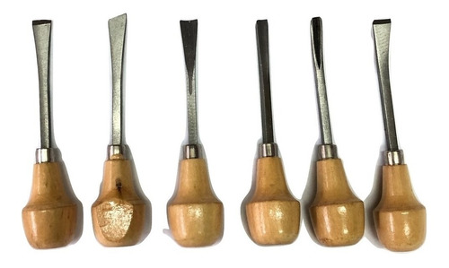 Gubias X 6 Piezas Set Para Tallar Madera Artesania Estuche