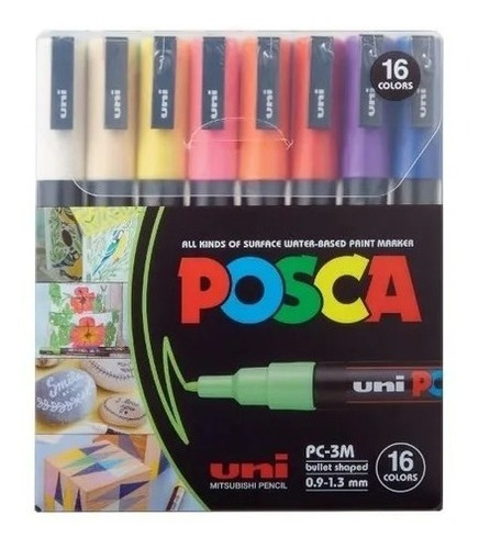 Estuche X 16 Marcadores Posca Pc-3m 1,3mm Colores Clasicos