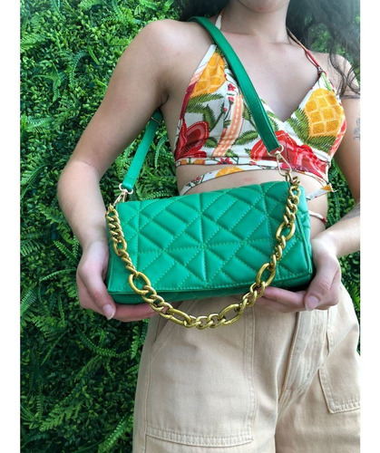 Bolsa Ombro Alça Corrente Metal Feminina Verde Rapido