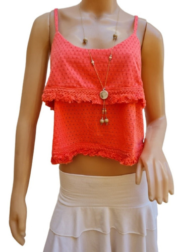 Musculosa Calada Suelta Con Flecos Bretel Ajustable Dama 