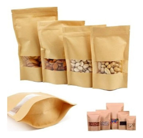 10 Saco Zip Lock Visor Stand Up Pouch Kraft 16x22 Cm