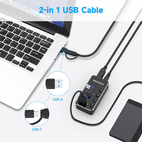 Usb 3.0 Hub Rshtech 4 Port Powered Usb 3.0/usb C Hub Upgr...