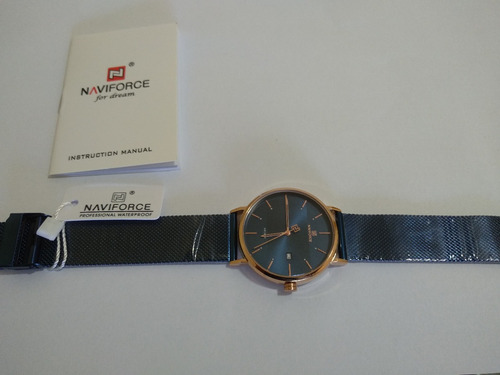 Relógio De Pulso Naviforce Azul Pulseira Aço