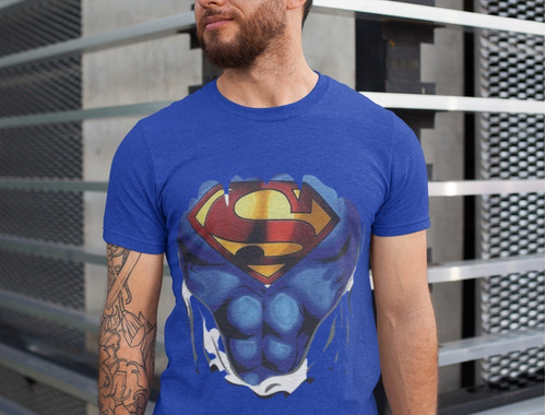 Polera Unisex Superman Superheroe Abdomen Estampado Algodon