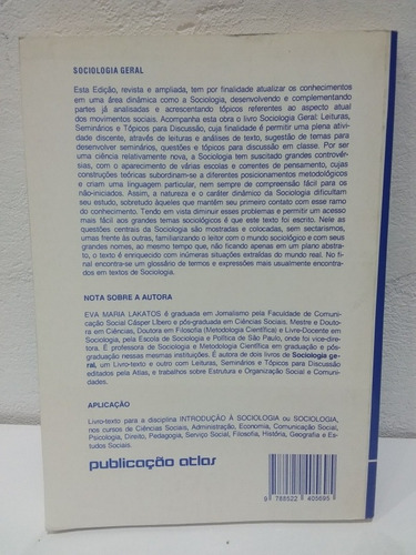 Livro: Sociologia Geral - Eva Maria Lakatos - 6ª Edição 1990 (Usado)