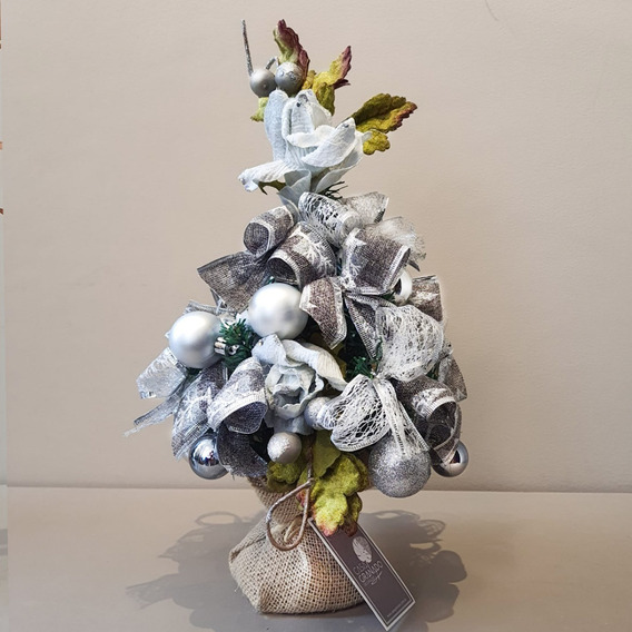 Árvore Natal Decorada Prata C Cinza Chumbo Luxo Montada 45cm Árvore Natal Decorada Prata C Cinza Chumbo Luxo Montada 45cm