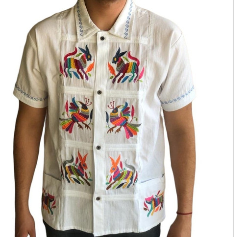 Guayabera De Manga Corta Para Hombre Bordada Alebriges 