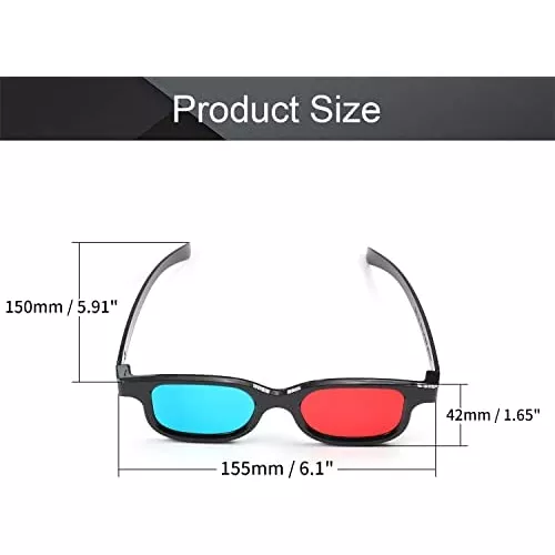 Othmro 3 lentes 3D rojo-azul con marco de plástico, lente de resina negra,  gafas de juego de película 3D, gafas de visión 3D, gafas de estilo 3D para