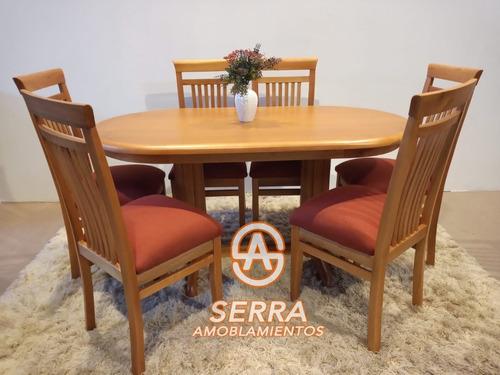 Juego De Comedor En Madera Maciza- 6 Sillas Tapizadas