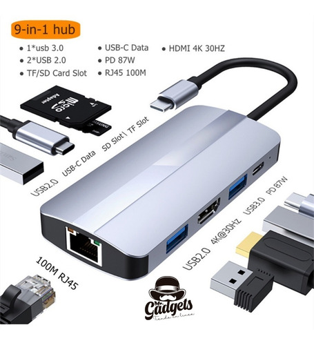 9 En 1 Hub Usb C 3.0 Adaptador Sd Rj45 Hdmi 4k Para Mac iPad