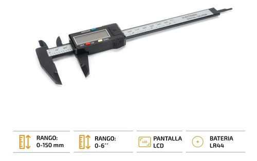 Imagen 2 de 8 de Calibre Digital Fibra De Carbono Lcd 150mm Estuche Visor