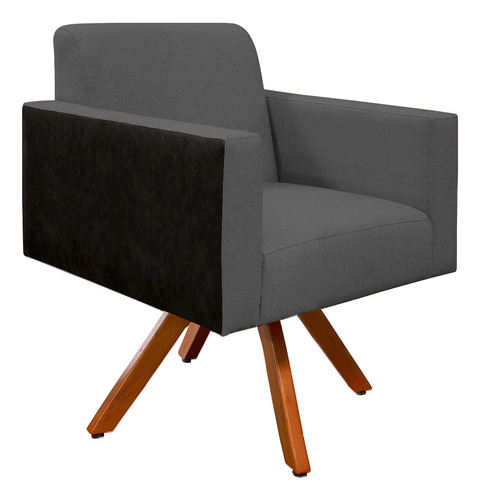 Poltrona Decorativa Giratória Helô Linho Chumbo Corano Preto