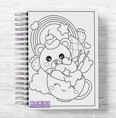 Libro Colorear Kawaii + Stickers + Chapita Regalo