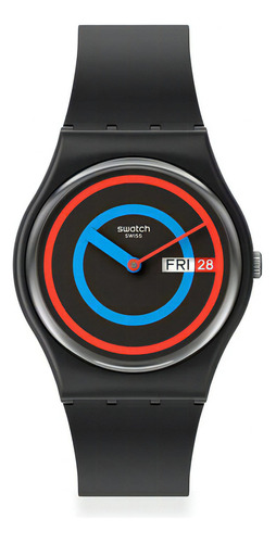 Reloj Swatch Circling Black De Silicona Negra Unisex Color De La Malla Negro Color Del Bisel Negro Color Del Fondo Negro