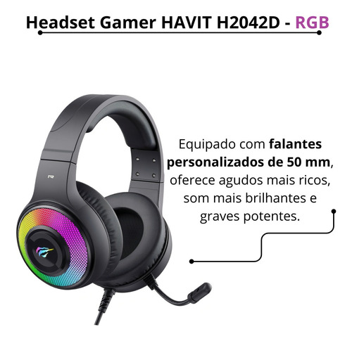 Headset Gamer Havit H2042d Para Ps5/ps4/xbox/pc Usb Luz Rgb Preto
