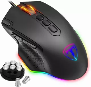 TERPORT S807 Mouse Gamer Alambrico Rgb 10 Botones Programables, 12000 Dpi Con 6 Niveles Adjustables, 1000hz Tasas De Sondeo, Mouse Para Juegos Con Pesas Y Estuches