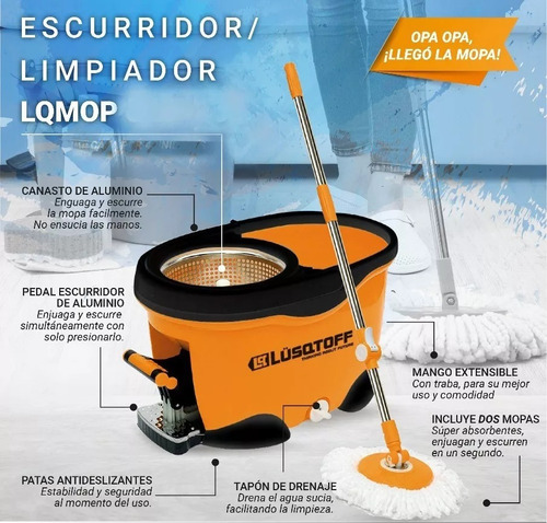 Imagen 4 de 6 de Balde Escurridor Limpiador Lampazo Mopa Lqmop Luqstoff