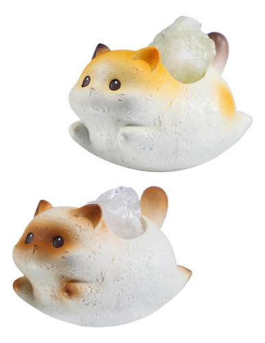 2 Minifiguras De Gato, Estatua De Gato Marrón Y Amarillo