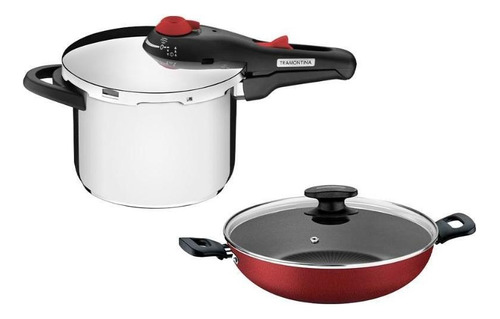 Panela De Pressão 6l Solar + Panela Wok Loreto 28cm Vermelha Cor Vermelho