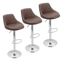 Comprar Kit 3 Banquetas Para Cozinha Bar Alta Milano Carmel Confortável Banqueta Alta Cozinha Com Regulagem Acabamento Da Estrutura De Metal Cor Marrom Café