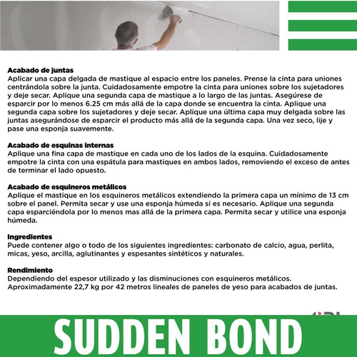 Mastique Sudden Bond Verde Ultra Liviano (paila).